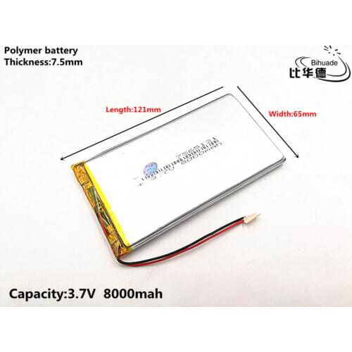 1pcs/lot Good Qulity 3.7V,8000mAH,7565121 Polymer lithium ion / Li-ion battery for TOY,POWER BANK,GPS,mp3,mp4