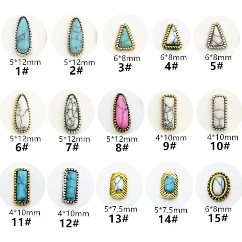 10pcs/lot Japan 3D Alloy Nail Art Decorations Metal Retro Rectangle Stone Nail Accessories DIY Charm Styling Tools Nail Parts