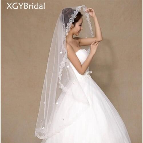 2021 New Arrival 1.5 Meters Bridal Veils Ivory One-Layer Short Wedding Dress With Applique Lace Velos De Novia