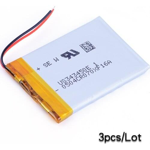 3pcs/Lo 343450 3.7V 550mAh Lithium li-Polymer Rechargeable Battery For phone MP4 MP5 GPS PSP DVR E-Book speaker toys