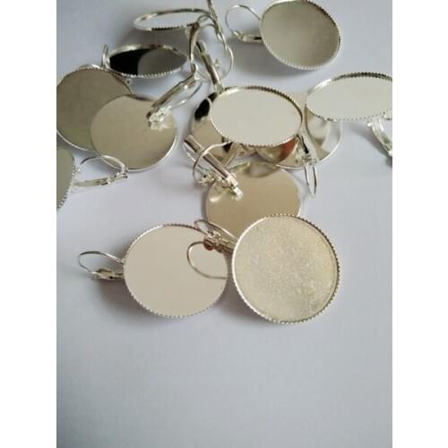500pcs Fit 25mm Cameo Glass Cabochon Silver Plated Bezel French Lever Blank Back Earring Base For DIY Jewellry Findings CFS160