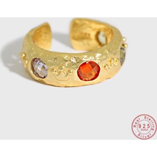 925 Sterling Silver French Simple Ring For Women Adjustable Pavé Colorful Crystal Light Luxury Temperament Wedding Jewelry