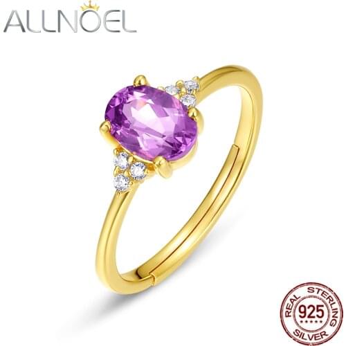 ALLNOEL Amethyst Ring For Women Solid 925 Sterling Silver Jewelry Natural Amethyst Rings Adjustable 2021 New Arrival