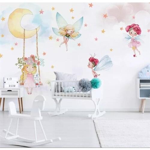 Wellyu Customized large mural wallpaper Nordic modern minimalist hand-painted cute elf girl child room background wallpaper