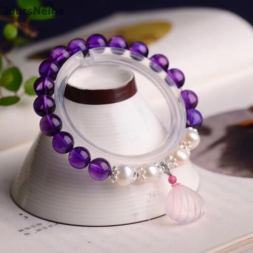 Wholesale Open light Purple Crystal Bracelets Round Beads With Pink Shell Bracelet Lucky for Women Help Wealth Fashion Jewelry