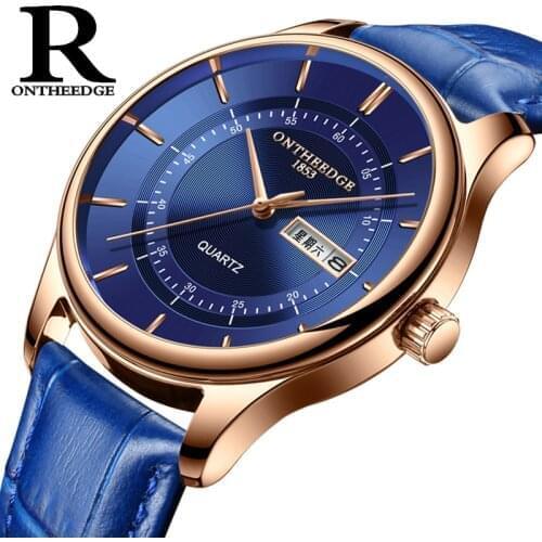 2018 Rose Gold Watch Aqua Blue Simple Dial Ultrathin Thickness Date and Week English Display Waterproof Women Mens New Watch
