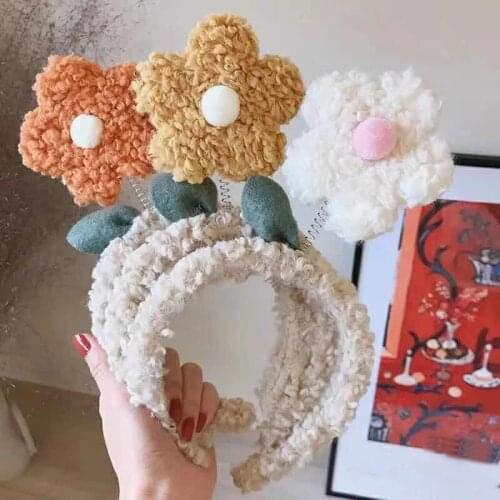 Floral Cashmere Headband Female Facial Cleanser Cute Plush Sunflower Cartoon Flower Headband Candy Color Girls Hair Accessories