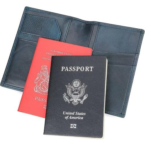 Passport Credit Card Holder Bag Wallet Cover Punch Organizer Bags 2019 Cow Leather Men Women Blue Money Wallets