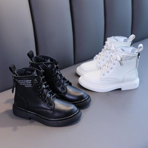 Childrens shoes Martin boots leather childrens short boots winter shoes 2021 new British style girl black cotton boots