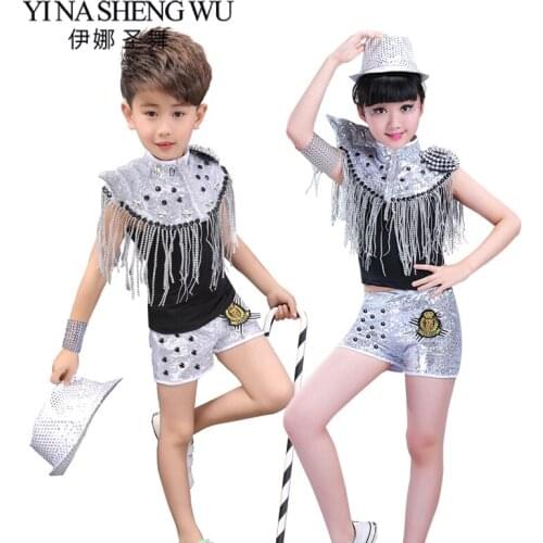 Jazz Dance Costumes Children Sequins Stage Boy and Girl Hip-hop Dance Performance Costumes Children Modern Dance Jazz Dancewear