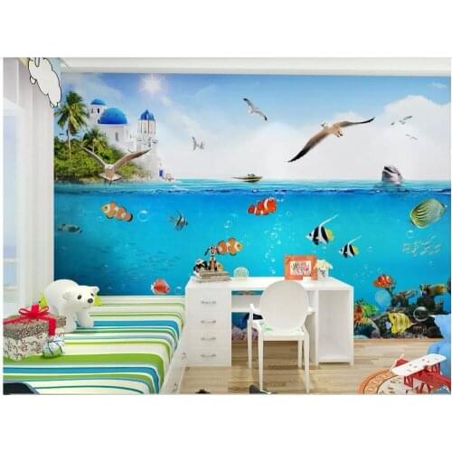 Custom photo mural on the wall 3d wallpaper Undersea world dolphin children room background home decor wallpaper for walls 3 d