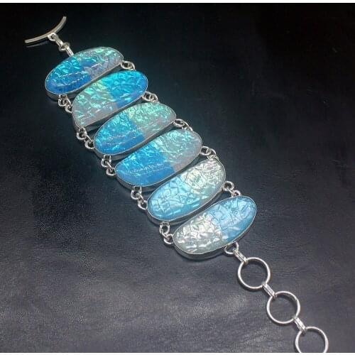 Gemstonefactory Jewelry Big Promotion Single Unique 925 Silver Exotic Dichroic Glas Lady Women Charm Bracelet 18cm 20213306