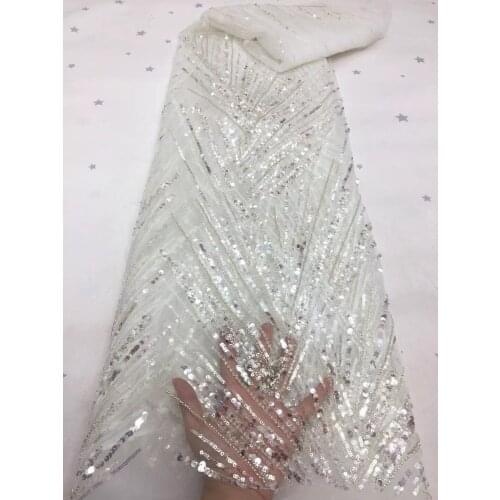 Handmade Sequins Lace Fabrics High Quality African Beaded Tulle Fabric Embroidery Lace With Pearls For Wedding Dresses