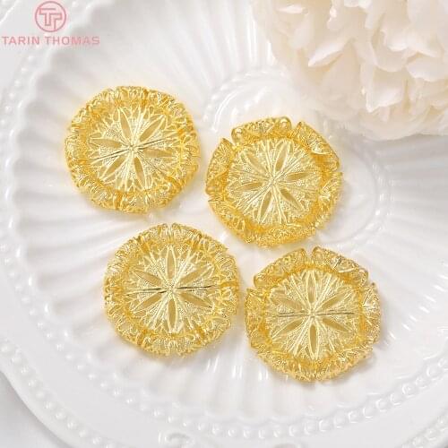 6PCS 30x30MM 24K Gold Color Brass Round Decorative Spacer High Quality Diy Jewelry Findings Earrings Accessories