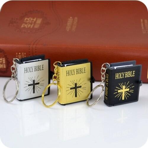 Mini HOLY BIBLE real paper can read Key Chains Catholic Orthodox Christian Fashion Religious jewelry