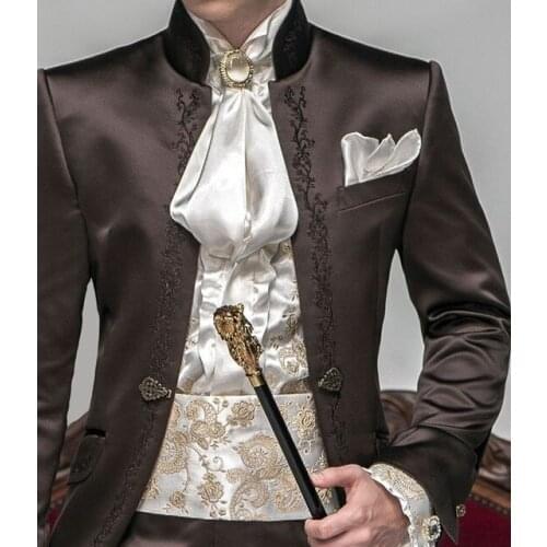 2019 Brown Embroidery Men Suit For Wedding 3pcs(Jacket+Pant+Vest) Masculino Slim Fit Tuxedo Mens Suits Costume Homme Men Suits