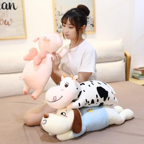 Cartoon Animals Piggy Rabbit Tortoise Cow Dog Plush Pillow Blanket Soft Dual Purpose Pillow Blanket Nap Air Conditioning Blanket