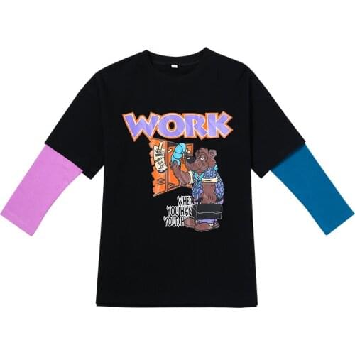 8 10 years Girls Clothing Cartoon Black T-shirt 2021 New Autumn Fashion Casual Teen Girls Cotton Tops