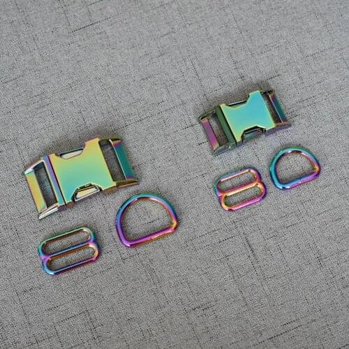 1 Set 20mm 25mm Colourful Dog Cat Collar Hardware Metal D Ring Semi Circle Buckle Straps Slider Clasp For Pet Harness