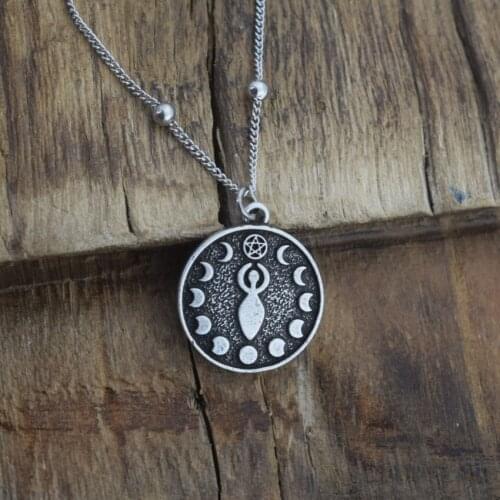Wiccan Moon Phase Pentagram Goddess Necklace Witch Pagan Jewelry For Women