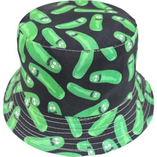 Winfox Cute Cartoon Printing Bucket Hat Rick Fisherman Hat Anime Larva Fishing Cap For Men Women