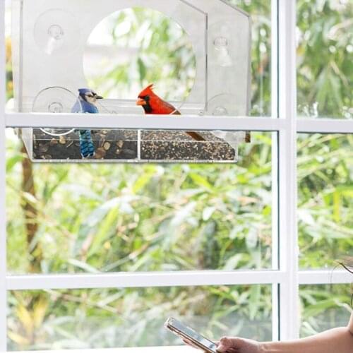 Hanging Bird Feeder for Pet Birds Acrylic Creative Accessories Adsorption House Hanging Suction Window Bird Feeders R9CA