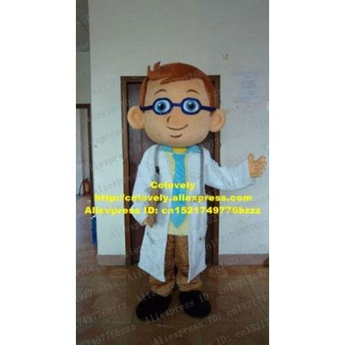 Handsome Doctor Physician Mediciner Medical Man Mascot Costume With Short Brown Hair Dark Blue Glasses Echometer No.5010 FS