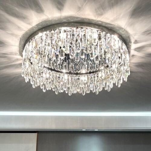 Simple Modern Bedroom Warm Romantic Round Master Bedroom Ceiling Lamp Atmospheric Light Luxury Chrome Silver Study Crystal Lamp