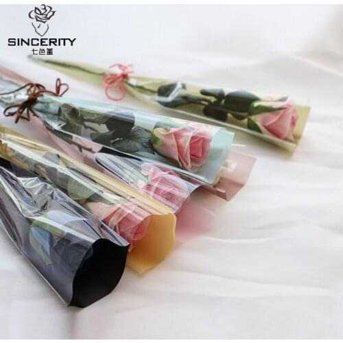 50pcs/lot 12.5*3*45cm Transparent Flower Bag Flower Shop Bouquet Floral Thick Transparent Glass Paper Single Rose Bag