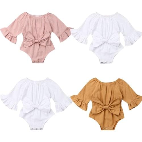 Pudcoco 2020 Newborn Infant Baby Girl Clothes Long Sleeve Rompr Jumpsuit Summer BowKnow Ruffle Outfit 0-24M