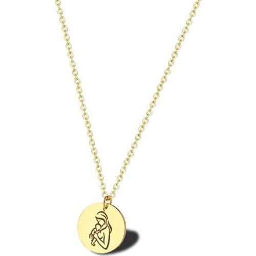 RIR Lovely New Born Mother And Baby Necklace Mom Holding Baby Round Tag Pendant Necklaces For Mothers Day Baby Shower Gift