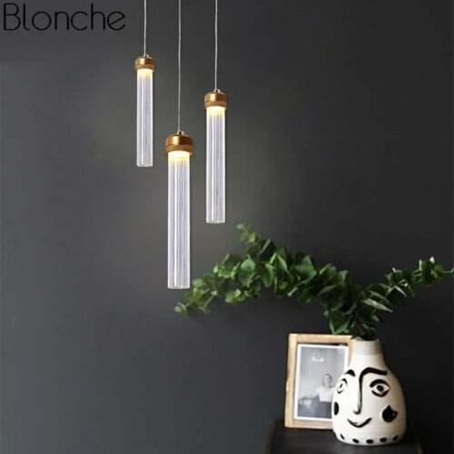 Nordic Creative LED Tube Glass Pendant Light for Dining Room Kitchen Light Fixtures Gold Industrial Decor Luminaire Hanging Lamp