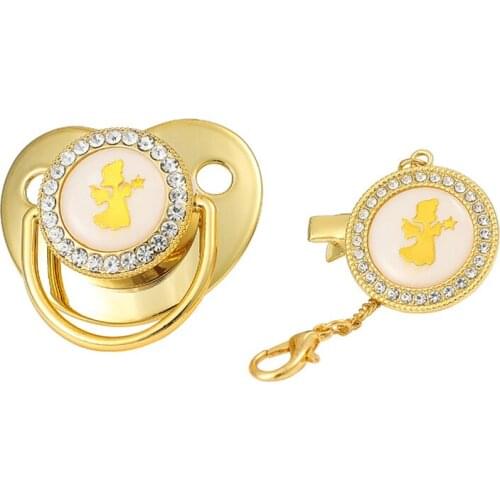 Pacifier Golden Baby Pacifier Angel Soothing Play Mouth With Chain Clip Childrens Silicone Weaning Artifact Chupetes Para Bebes