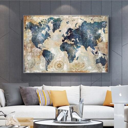 Modern Retro Abstract Living room Decor Worldmap Poster Unframed Canvas Painting Home Decoration Kitchen Wall Art Picture