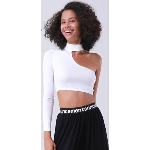 Sexy Latin Dance Top Single Long Sleeve High Neck Off Shoulder Dance Practice Dress WomenS Modern Ballroom Dance Dress BI256