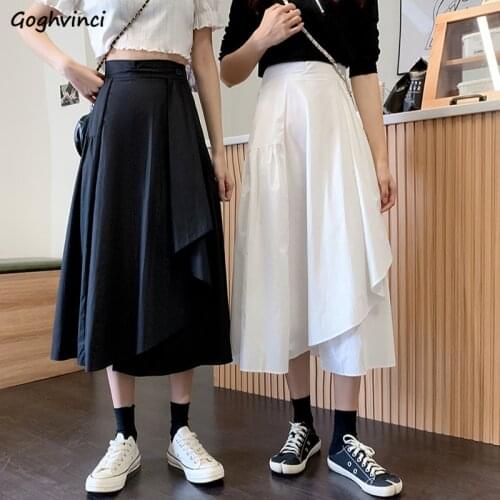 Skirts Women Spring Solid Simple Korean Style Asymmetrical Trendy All-match Harajuku Spliced Slim Leisure Womens Pleated Retro