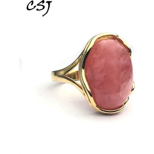 CSJ real natural rhodochrosite gemstone adjustable rings 925 sterling silver fine jewelry for women engagement party gift,box