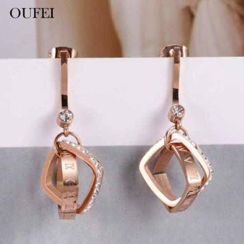 OUFEI Rose Gold Dangling Earrings Set Stainless Steel Drop Earrings For Women Fashion Jewelry Accessories Free Shipping