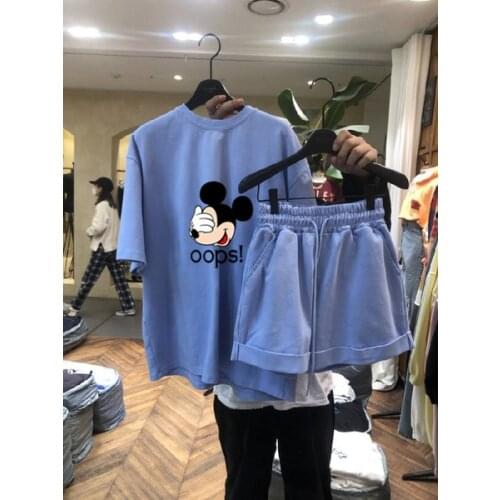 2021 Summer Mickey Mouse Clothing Set Sports Suit Fashion Printed T-shirt + Shorts Two Piece Set For Women Clothes Hoodies Suit
