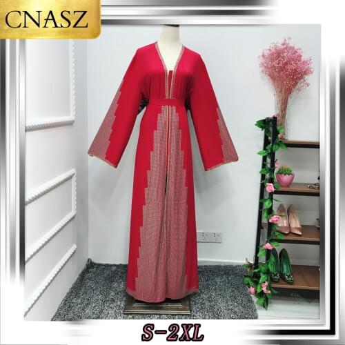 2019 Fashion Atmosphere Islimic Middle East Dubai Oman Net Color Diamond Robes Dress Abaya Muslim Dress Women Clothing