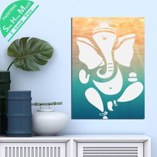 1 Piece Blue Ocean White Ganesh HD Printed Canvas Wall Art Posters and Prints Poster Painting Framed Artwork Room Decoration