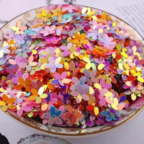 10g/lot PVC Sequins 10mm Flower With 1 Center Hole Plum Blossom Cup Loose Sequins Mixed AB Golden Brilliant Colors Confetti