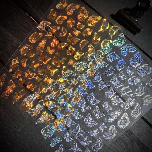 10x8 Big Holographic Nail Art 3D Decal Stickers Butterfly & Swirls - Blue, Gold & Black YGY-775Y109 3D Butterfly Nail Sticker