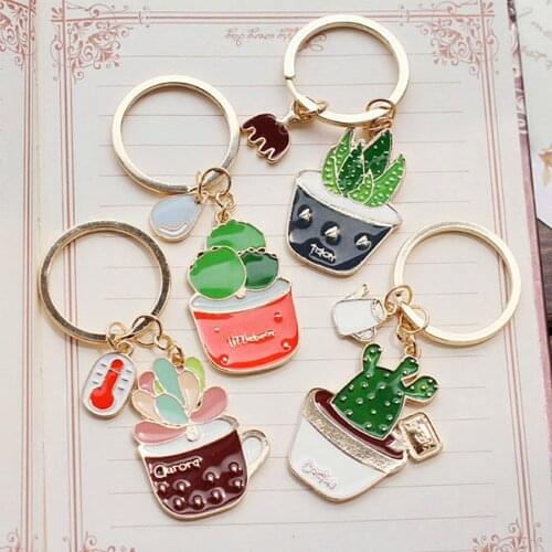 2018 Fashion Jewelry Cartoon Unique Cute Enamel Plant Sleutelhanger Cactus KeyChain Llavero Mujer Love Keychain Bag Accessories
