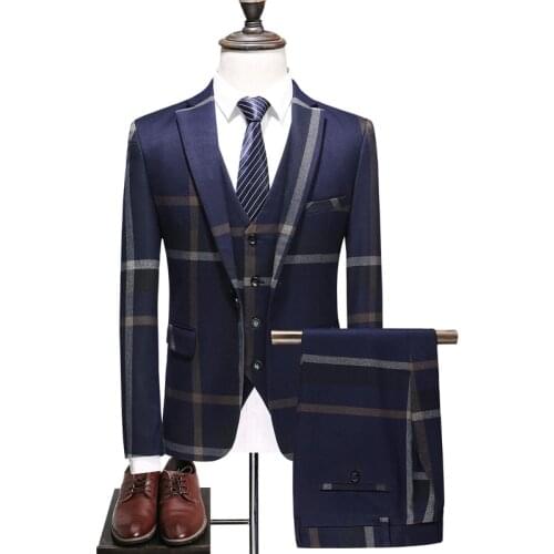 2021 New Arrival High Quality Plaid Single Breasted Blue Gary Casual Suits Men,mens Wedding Dress, Plus-size S-5XL