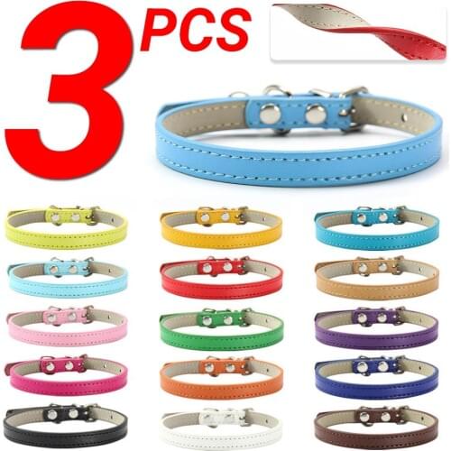 3 Pcs/Lot Soft PU Leather Cat Collar Solid Color Puppy Necklace Collar For Cat Kitten Accessories Pet Supplies Chihuahua XS/S/M