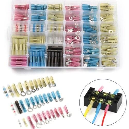 420pcs Insulated Heat Shrink Butt Spade Bullet Terminal Wire Connecters Waterproof Seal Soldering/Crimp Terminals Assorted Kit