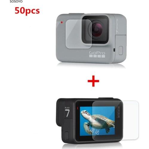 50pcs HD Screen Protective Film & Tempered Lens Protector Film Set For GoPro Hero 7 White&Silver Action Camera Accessories