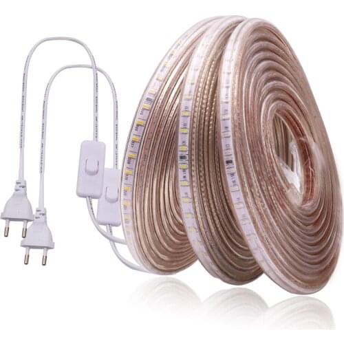 AC 220V LED Strip Light SMD3014 120LEDs/M Outdoor Waterproof Rope LED Light Strip With Switch 80CM EU Plug Flexible Led Tape
