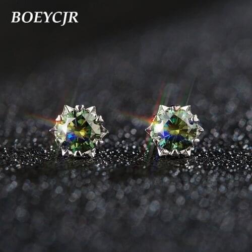 BOEYCJR S925 Snowflake 0.5/1ct blue Moissanite VVS1 Fine Jewelry Diamond Stud Earring With national certificate for Women